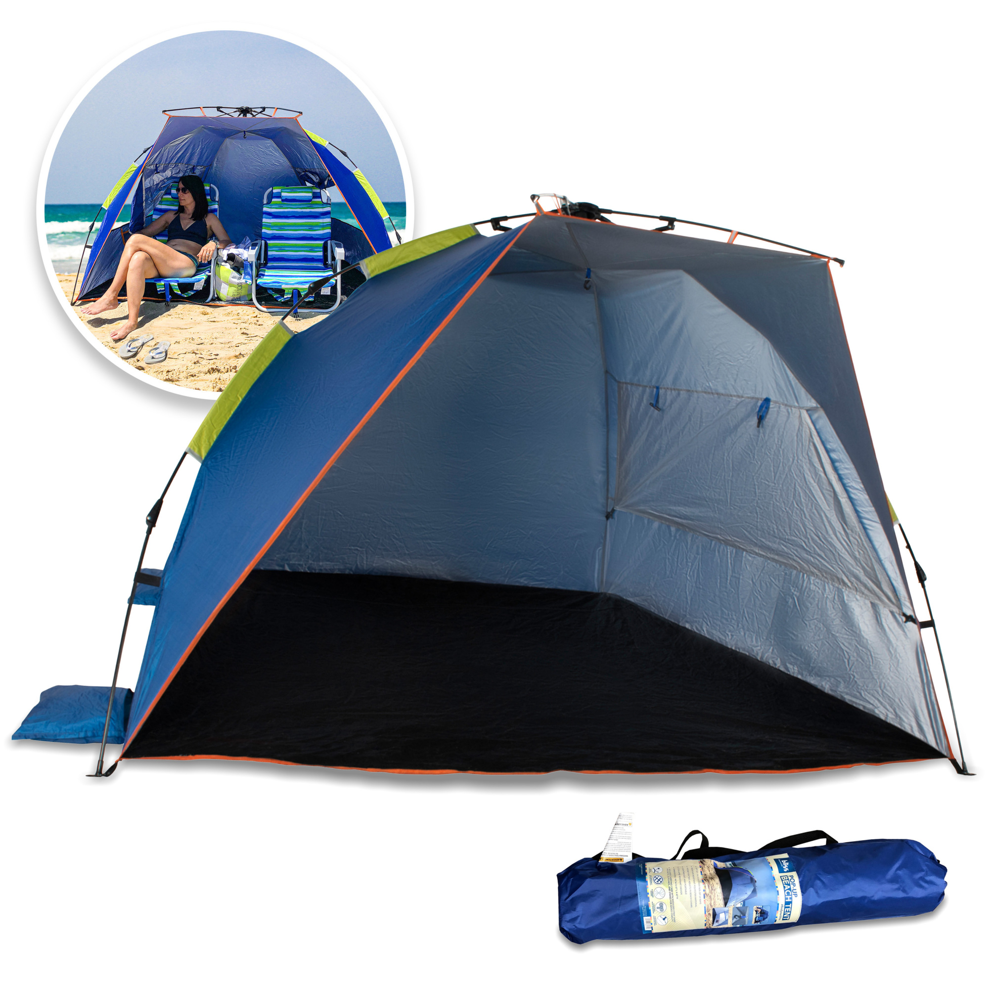 Bliss Hammocks Pop-Up Beach Tent w/Carrying Bag, Collapsible Design, Sun Protection and Weather Resistant - BHT-A38CA